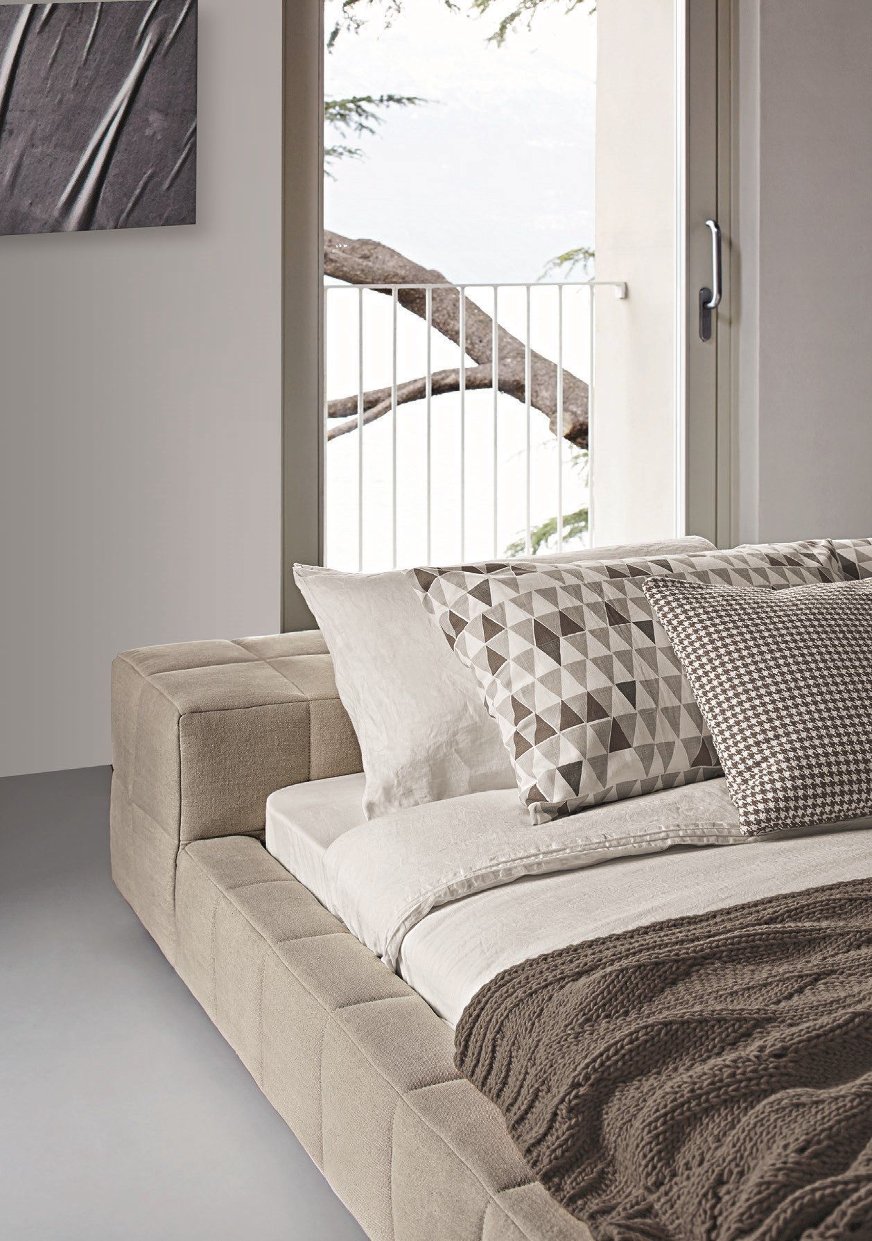 SQUARING Fabric double bed with removable cover By Bonaldo design