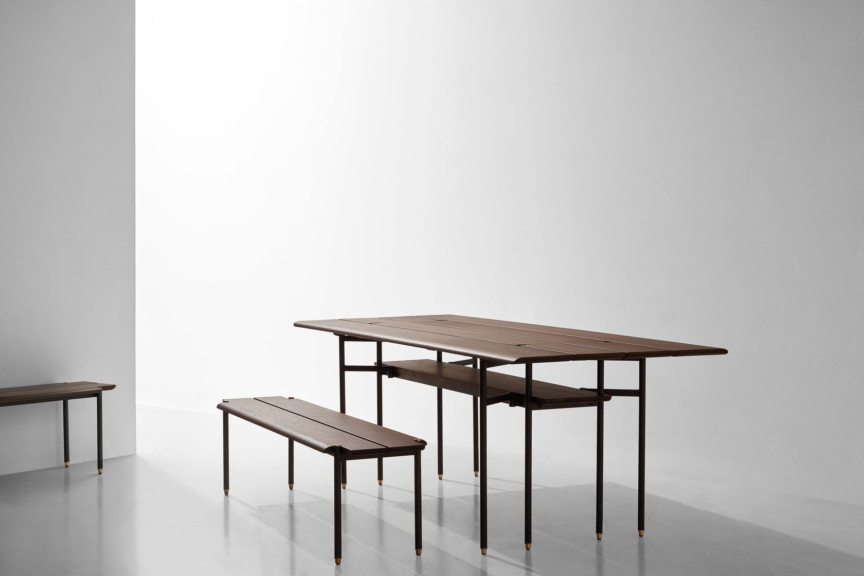 STACKING DROP LEAF Extending steel and wood console table By District Eight