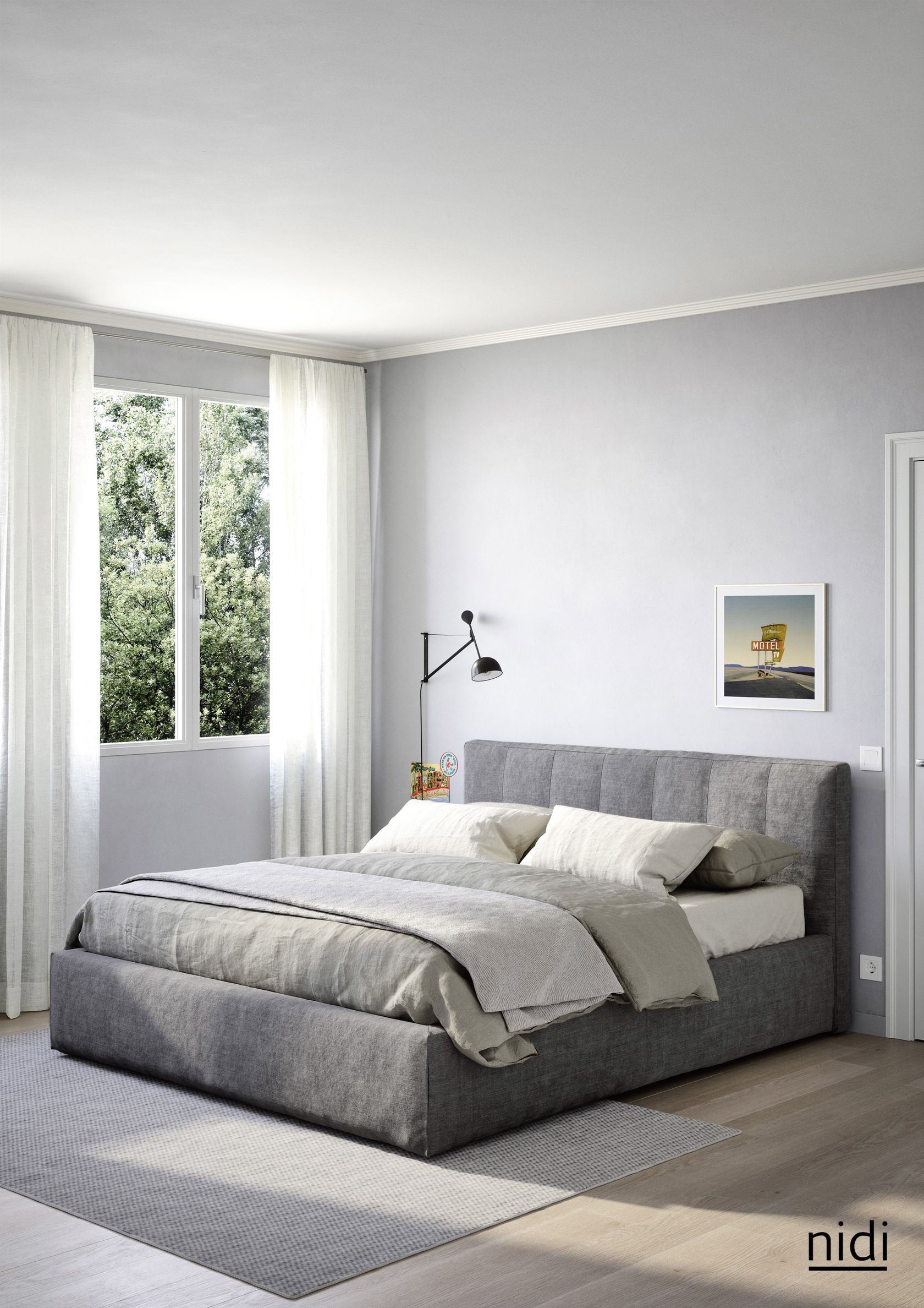 Upholstered double bed with removable cover SWELL By Nidi