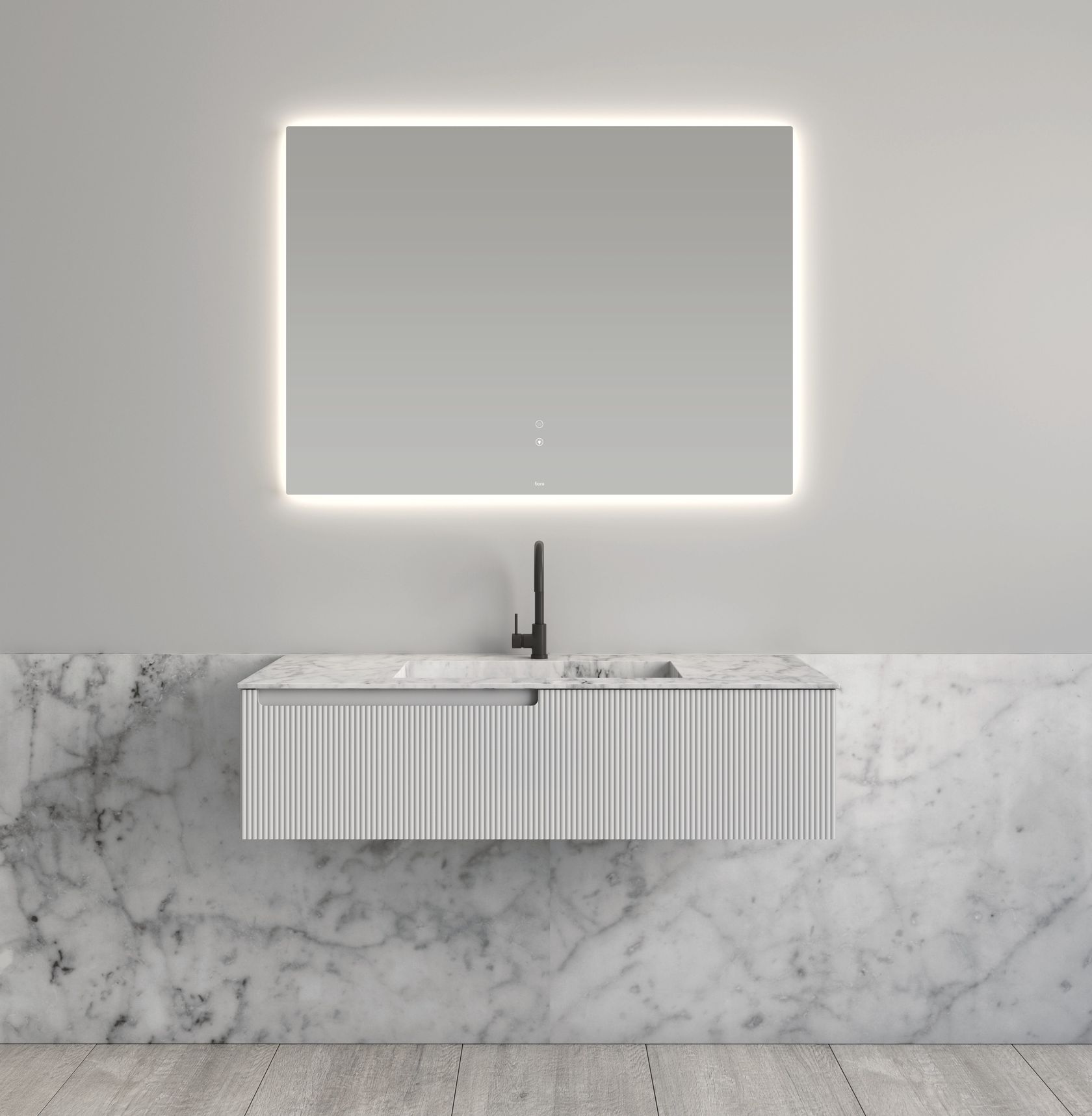 SYNERGY Single polyurethane vanity unit with Carrara marble top By Fiora