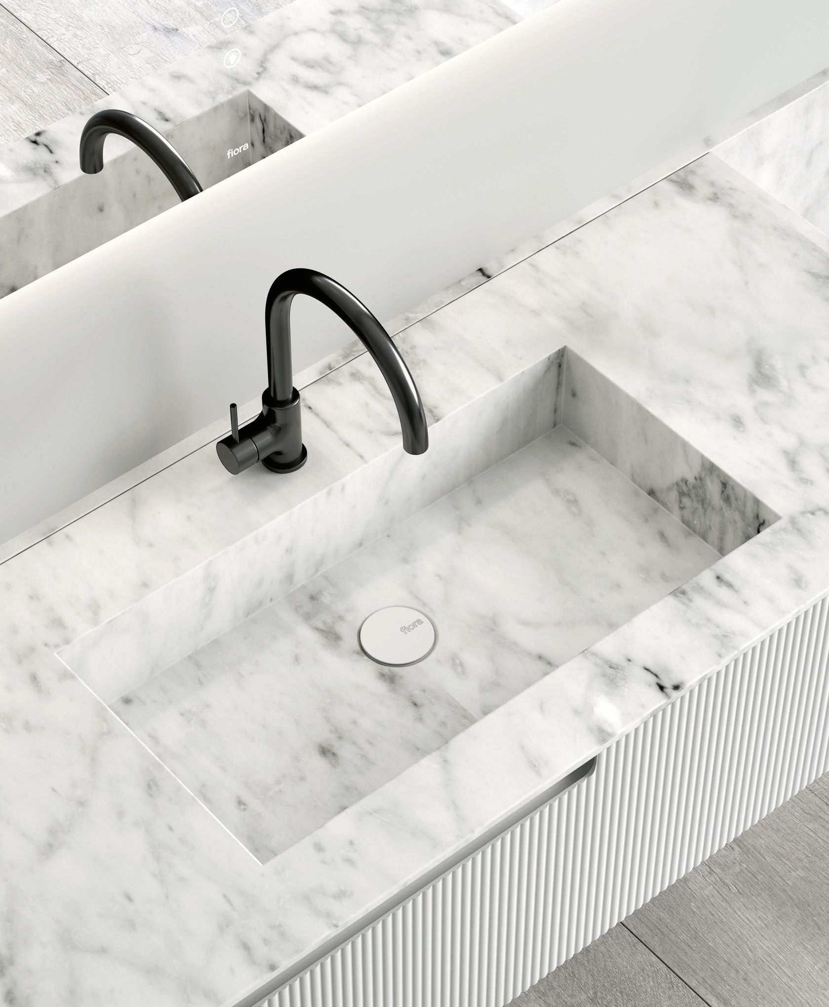 SYNERGY Single polyurethane vanity unit with Carrara marble top By Fiora