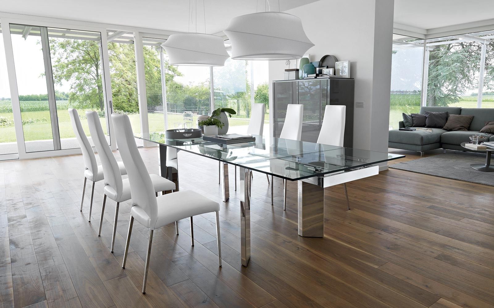 TOWER Glass table Extending tempered glass table By Calligaris