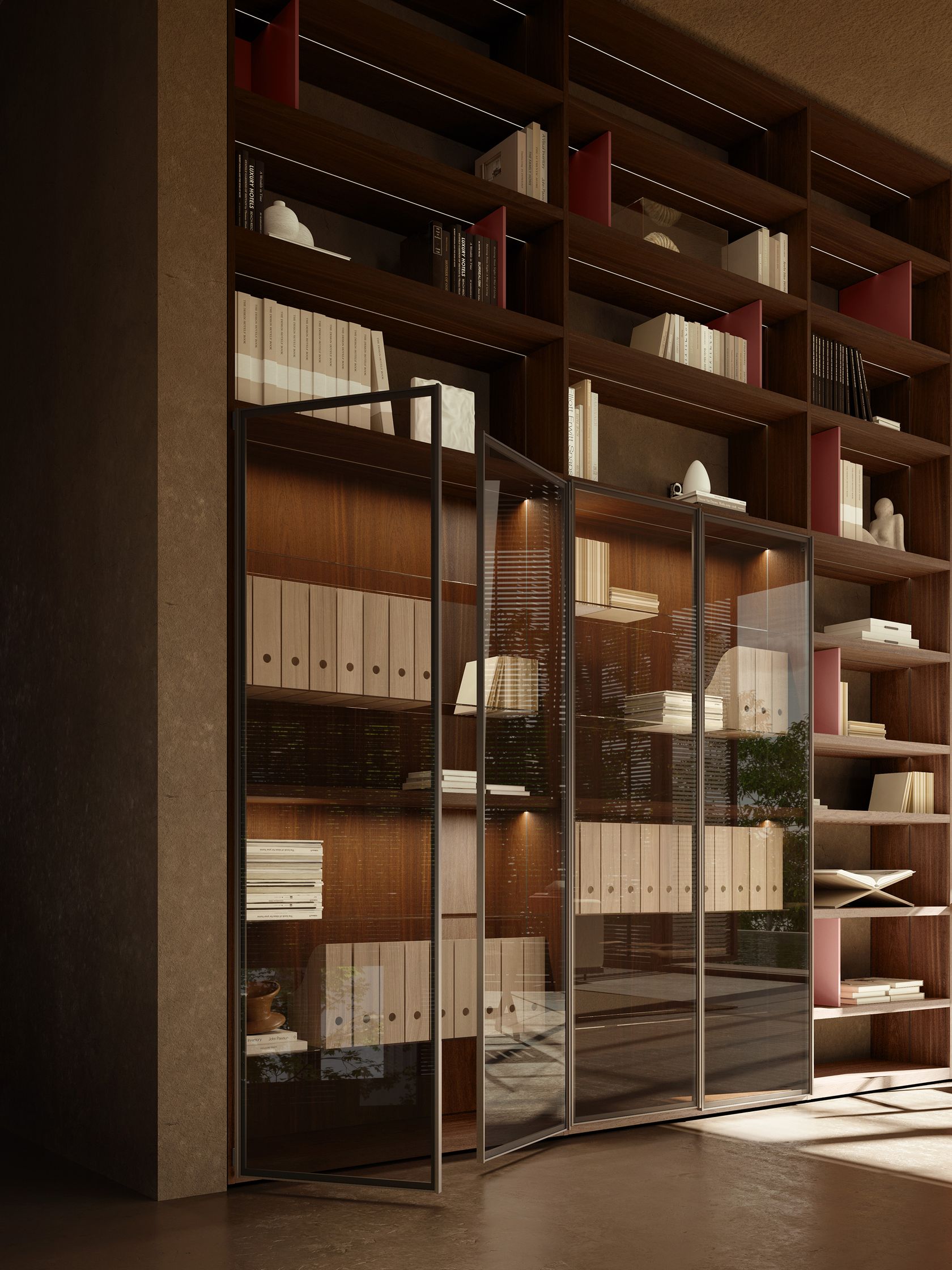 ANTIBES SYSTEMS Sectional wall-mounted wooden bookcase with TV stand By ...