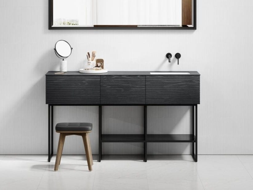 AUDEMAR Floorstanding wooden vanity unit with mirror By LUSSO