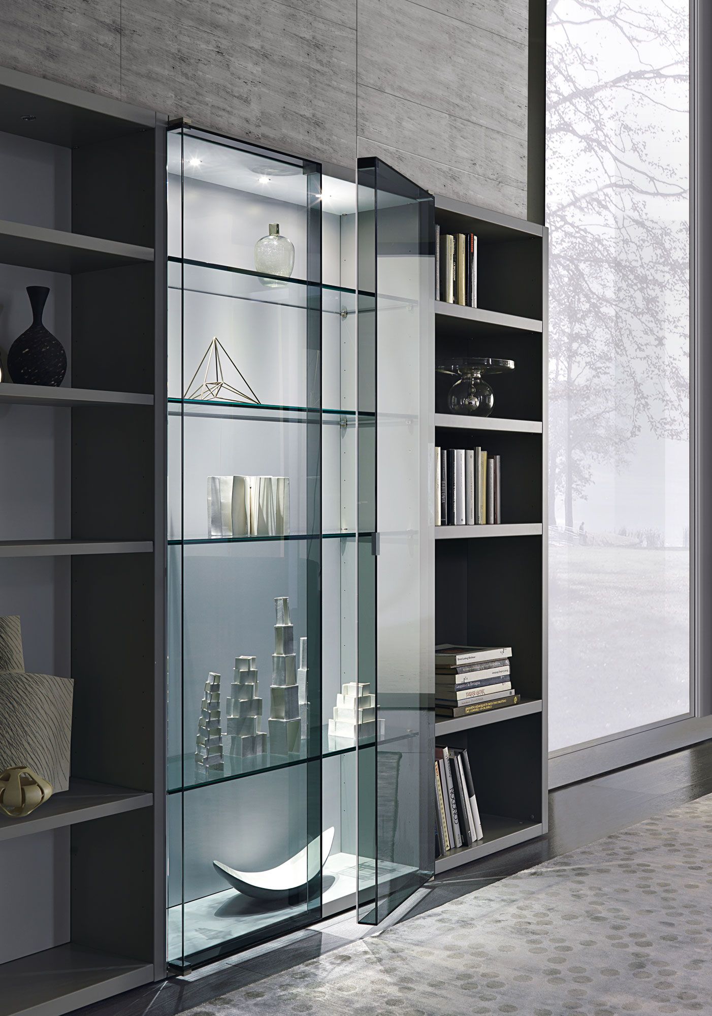 CROSSING Open wooden bookcase with built-in lights By MisuraEmme