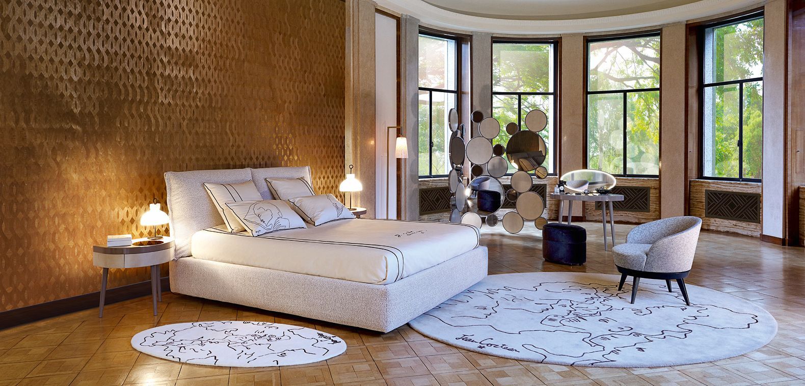 Fabric double bed with upholstered headboard ENTETE By Roche Bobois