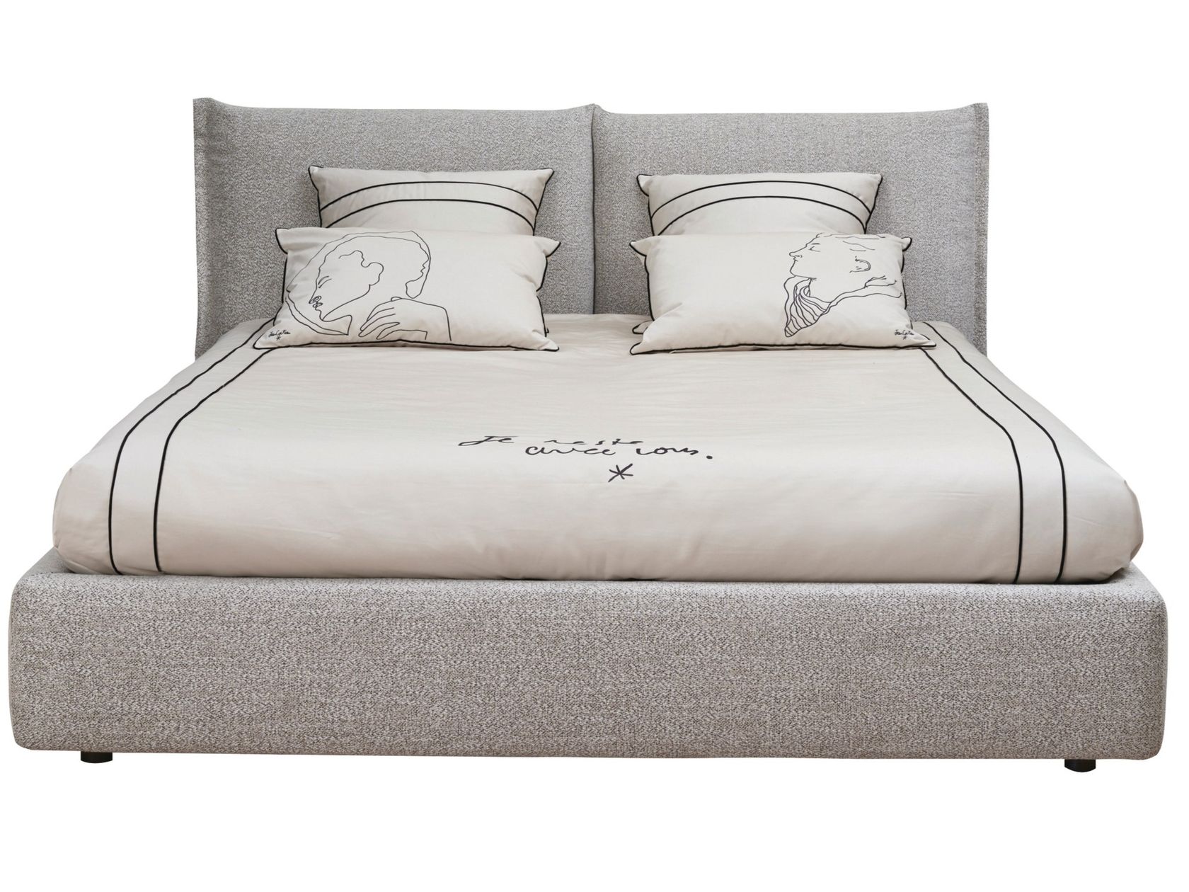 Fabric double bed with upholstered headboard ENTETE By Roche Bobois