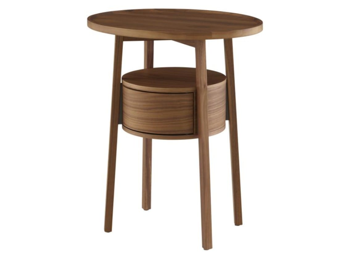 EPISODE Round solid wood bedside table with drawers By Ligne Roset