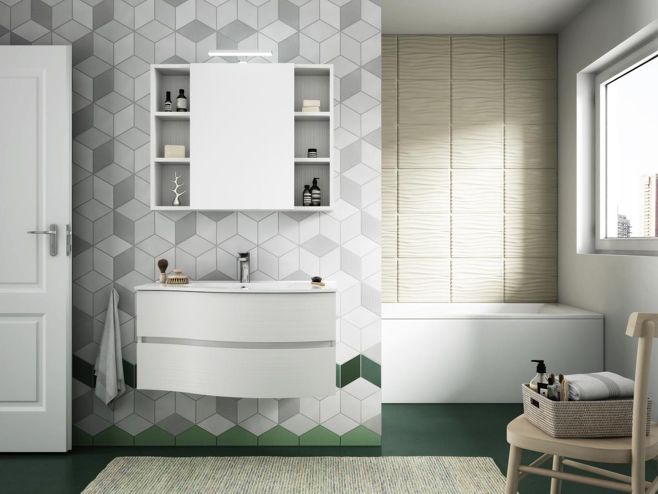 Suspended bathroom with drawers with mirror FLEX 02 Express Collection By LEGNOBAGNO