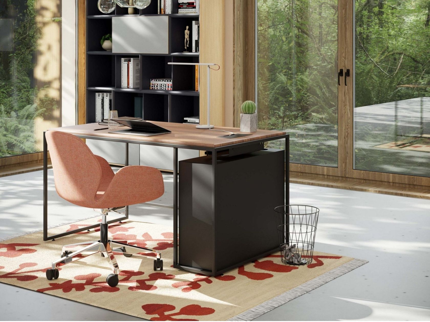 FRAME Rectangular wooden office desk with shelves By Ersa design Ece