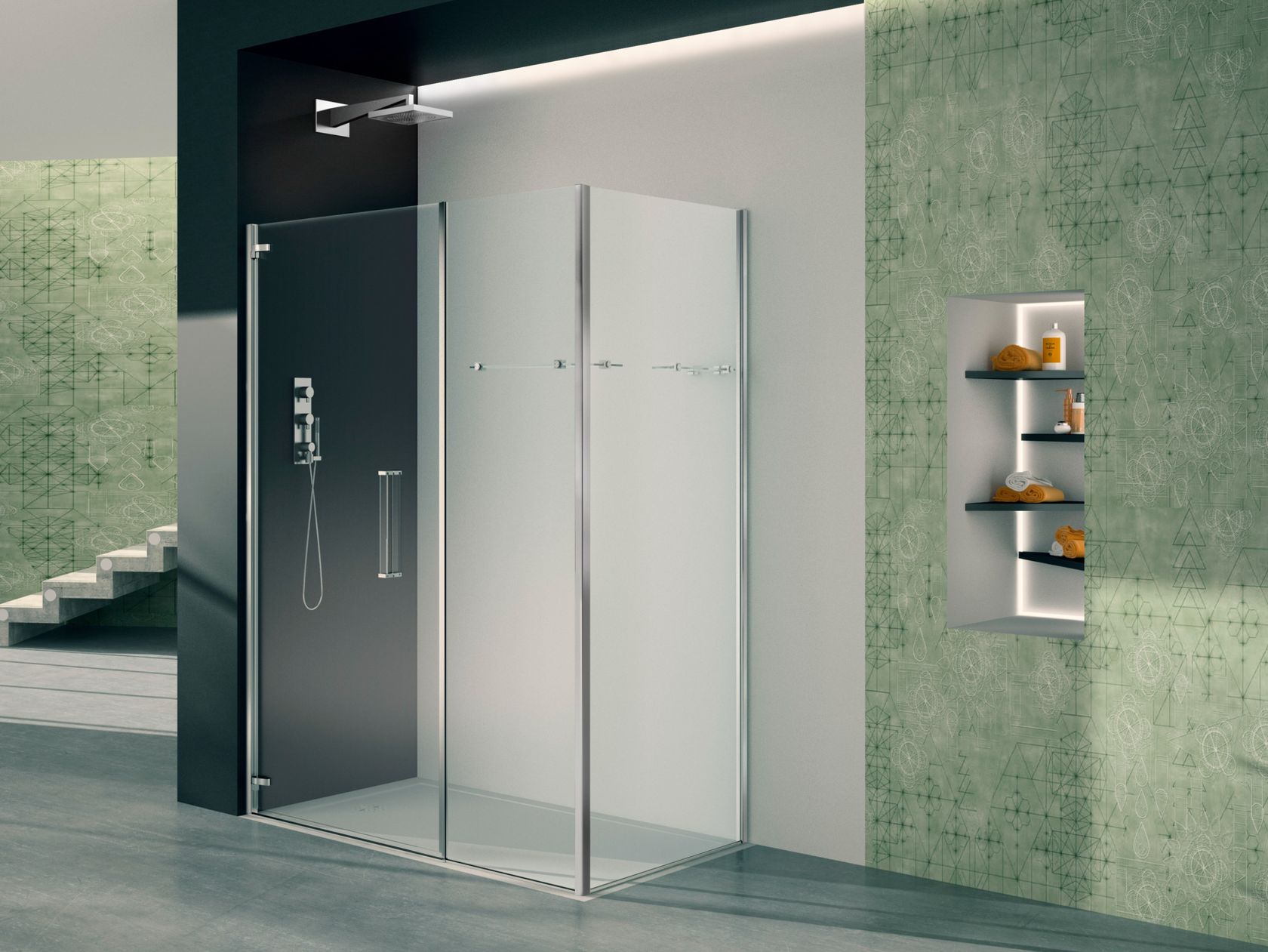 PRISMA 1.0 Corner glass shower cabin with hinged door By MEGIUS