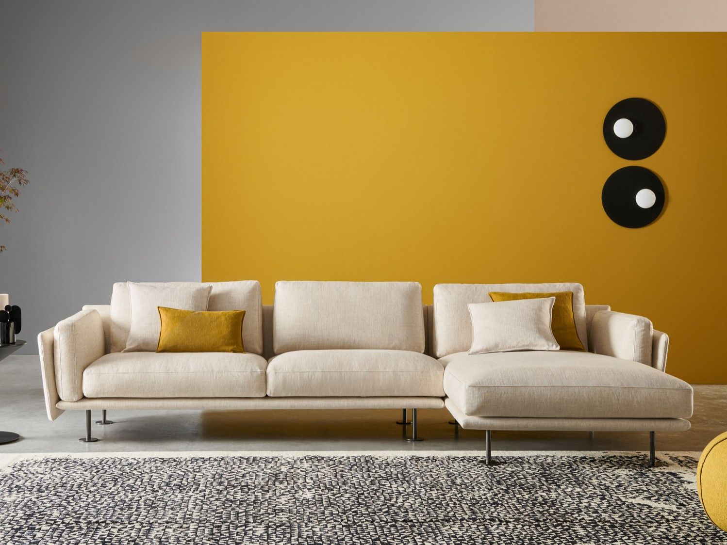 HAROLD Sofa with chaise longue 3 seater fabric sofa with chaise