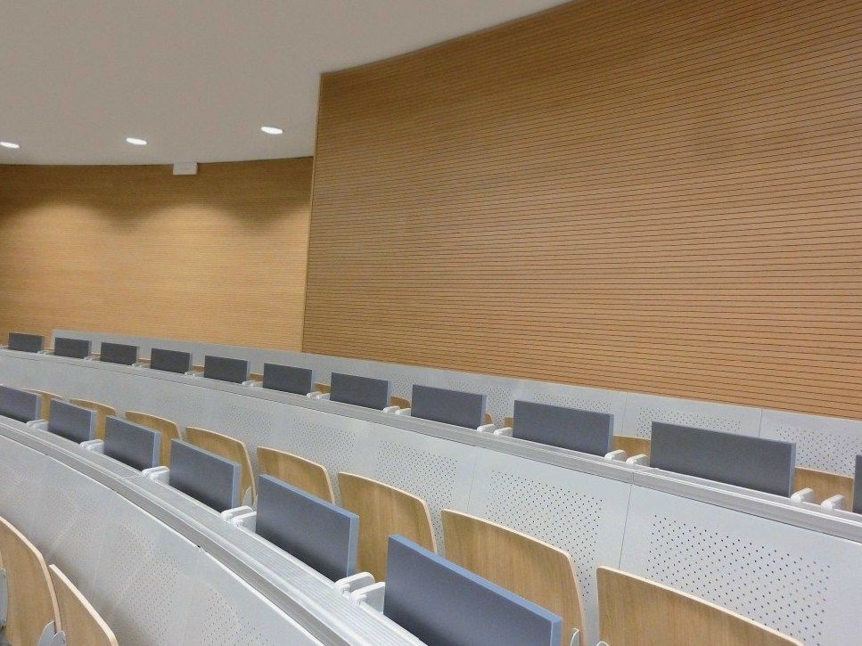 Sound-absorbing mdf modules with wood veneer slats LISTEN DOGATO By ...