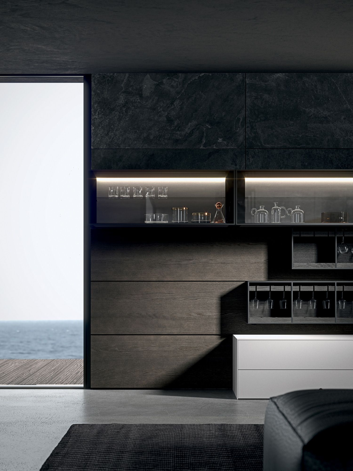 MH6 | Storage wall with integrated lighting MH6 Collection By MODULNOVA