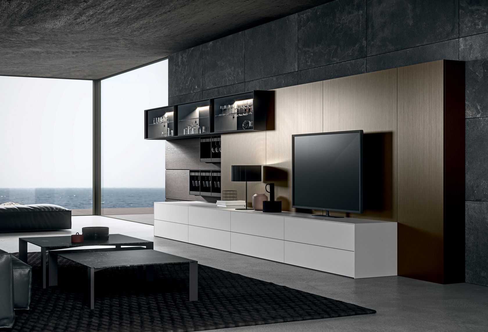 MH6 | Storage wall with integrated lighting MH6 Collection By MODULNOVA