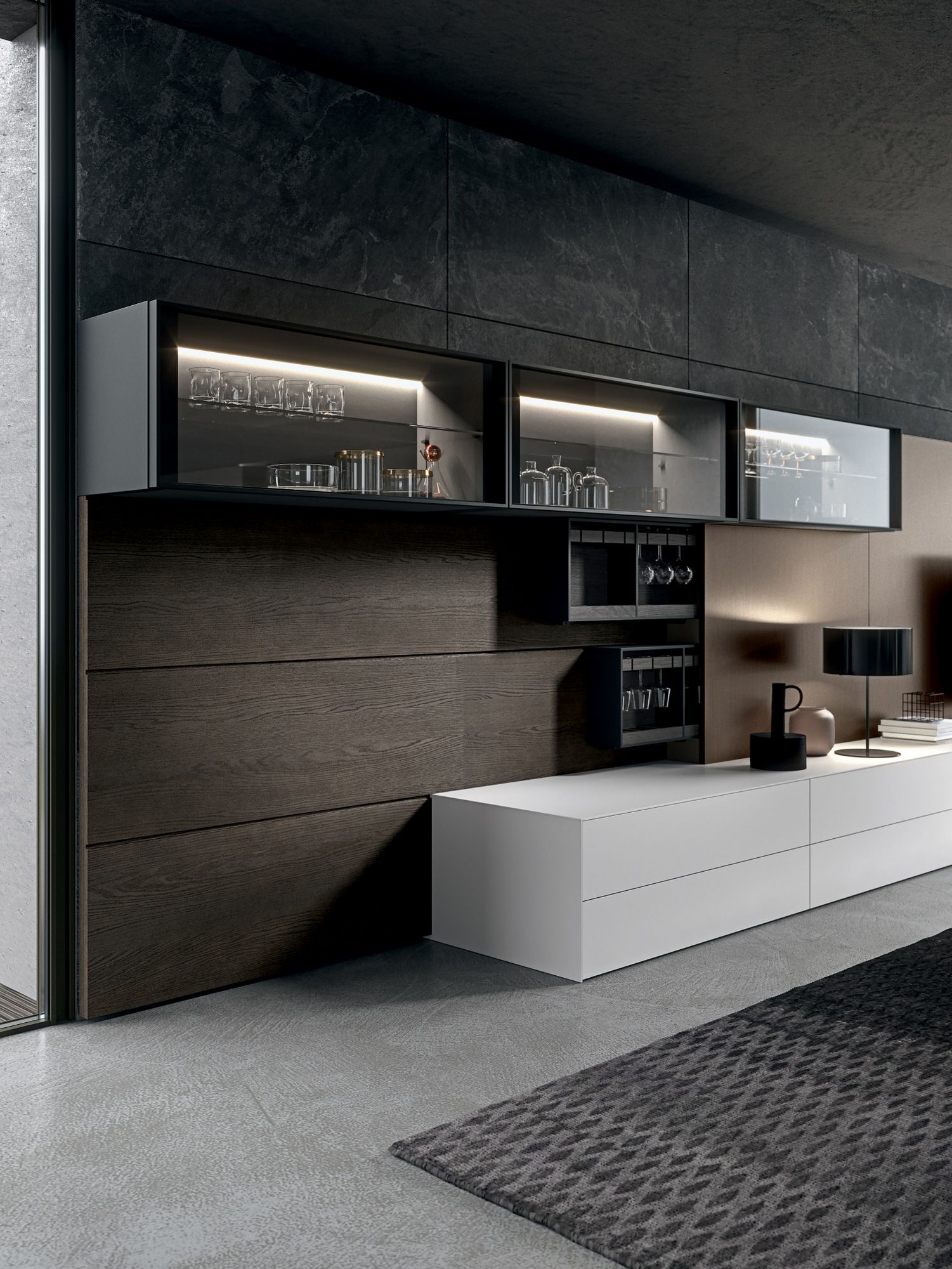 MH6 | Storage wall with integrated lighting MH6 Collection By MODULNOVA