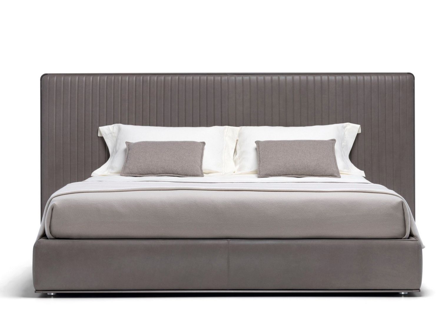 OVIDIO Leather bed Leather double bed with upholstered headboard By