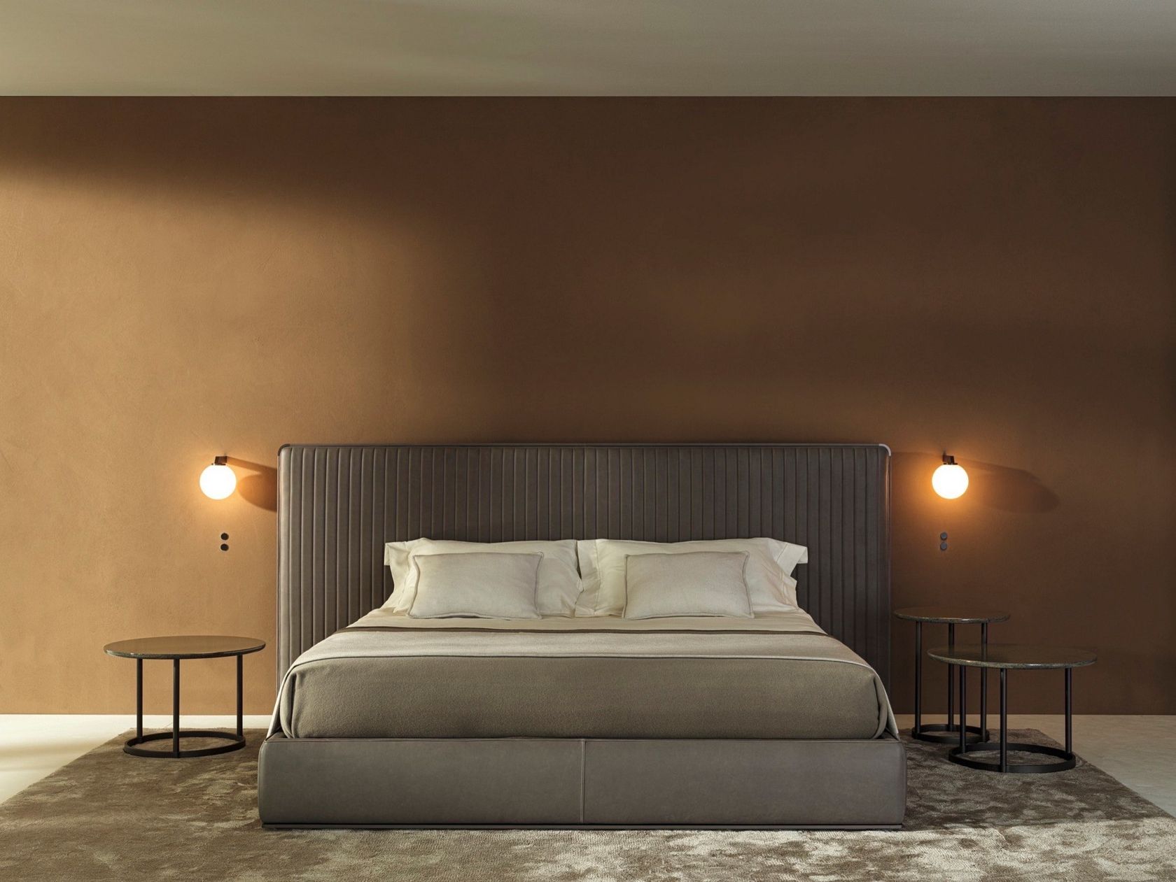 OVIDIO | Leather bed Leather double bed with upholstered headboard By ...