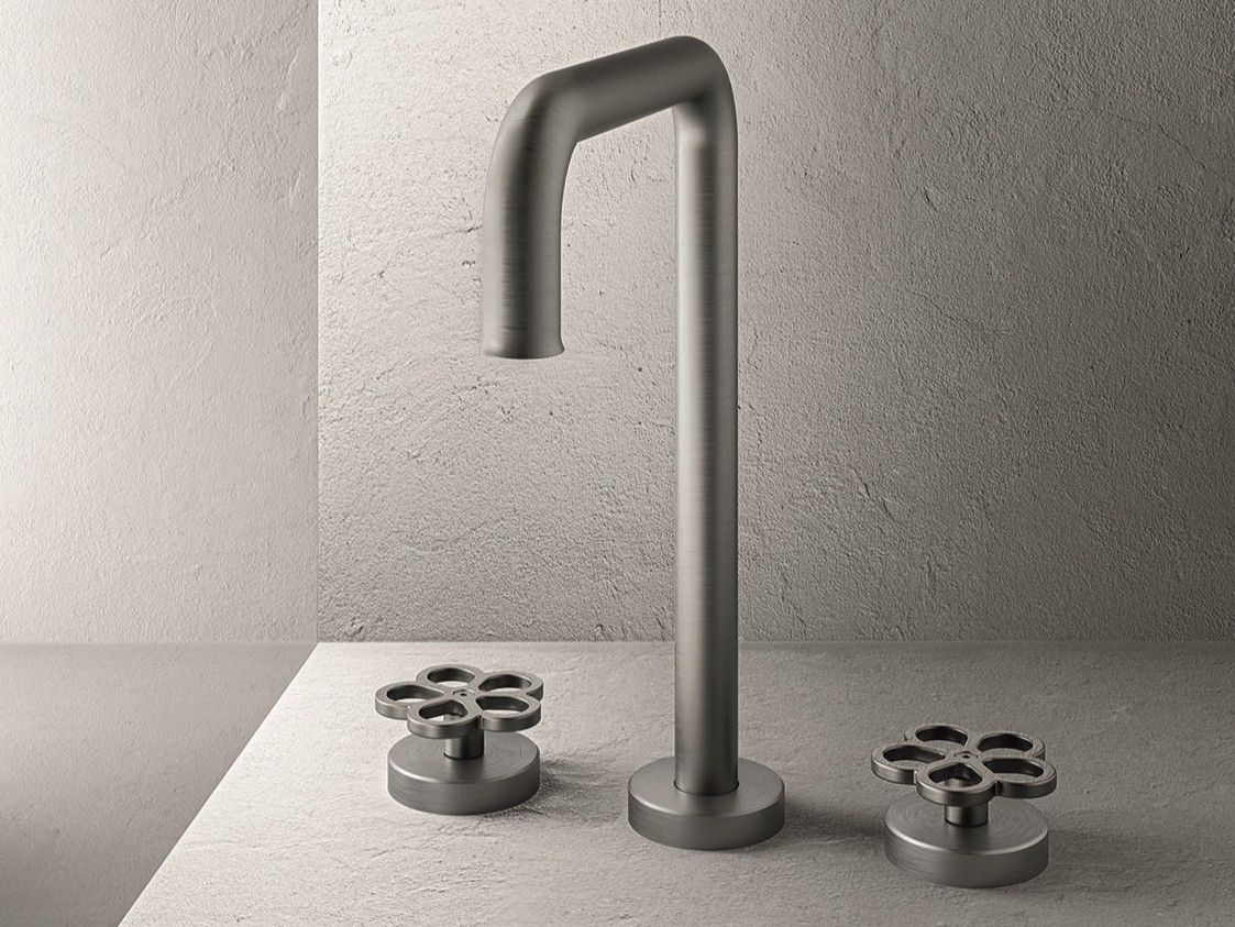 PIPE 3 hole countertop stainless steel washbasin tap with individual ...