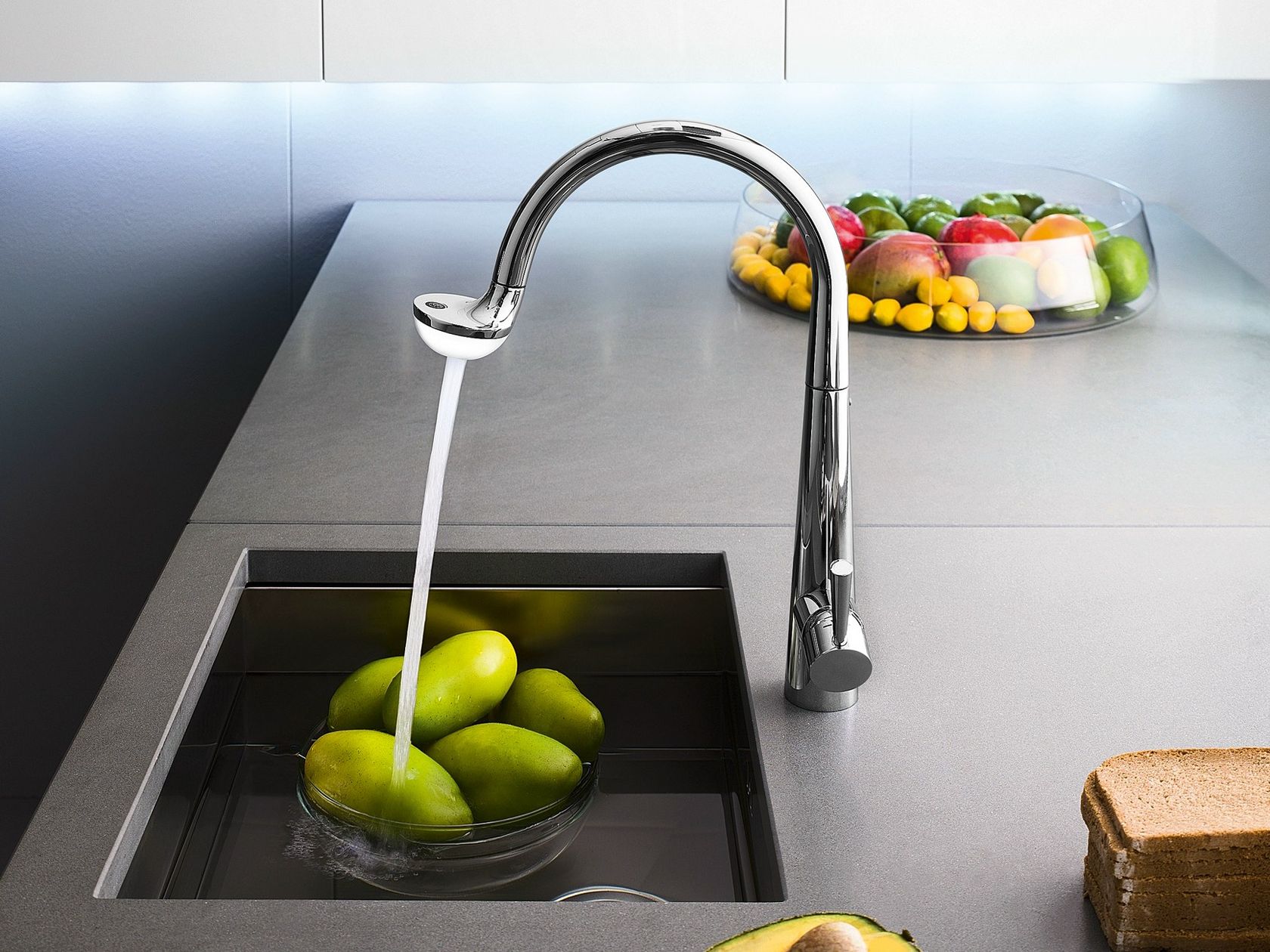 Rubinetto Sensore Temperatura Rubinetto Cascata Con Luci LED RGB - Cromato, Vetro, Per Bagno E Cucina, Sensore Temperatura Fontana Cucina