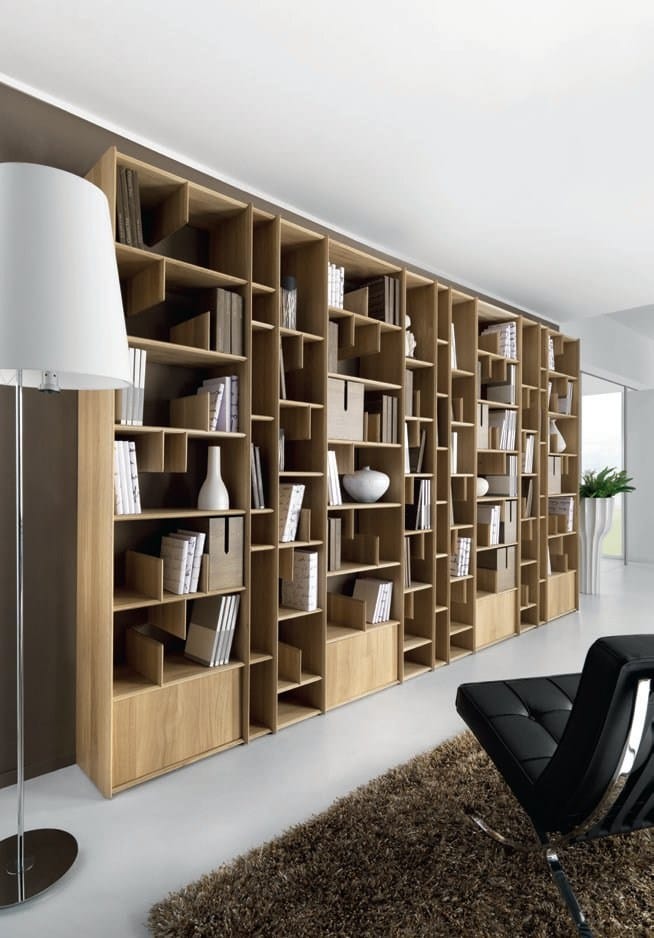 Wallmounted wooden bookcase ESPACE By Domus Arte design Enrico Bedin