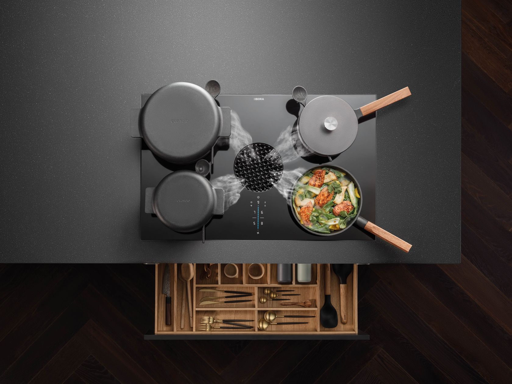 Bora Basic 80 Cm Induktionskochfeld Mit Integriertem Kochfeldabzug BORA X PURE Induktions-Kochfeld mit integriertem Kochfeldabzug - Abluft