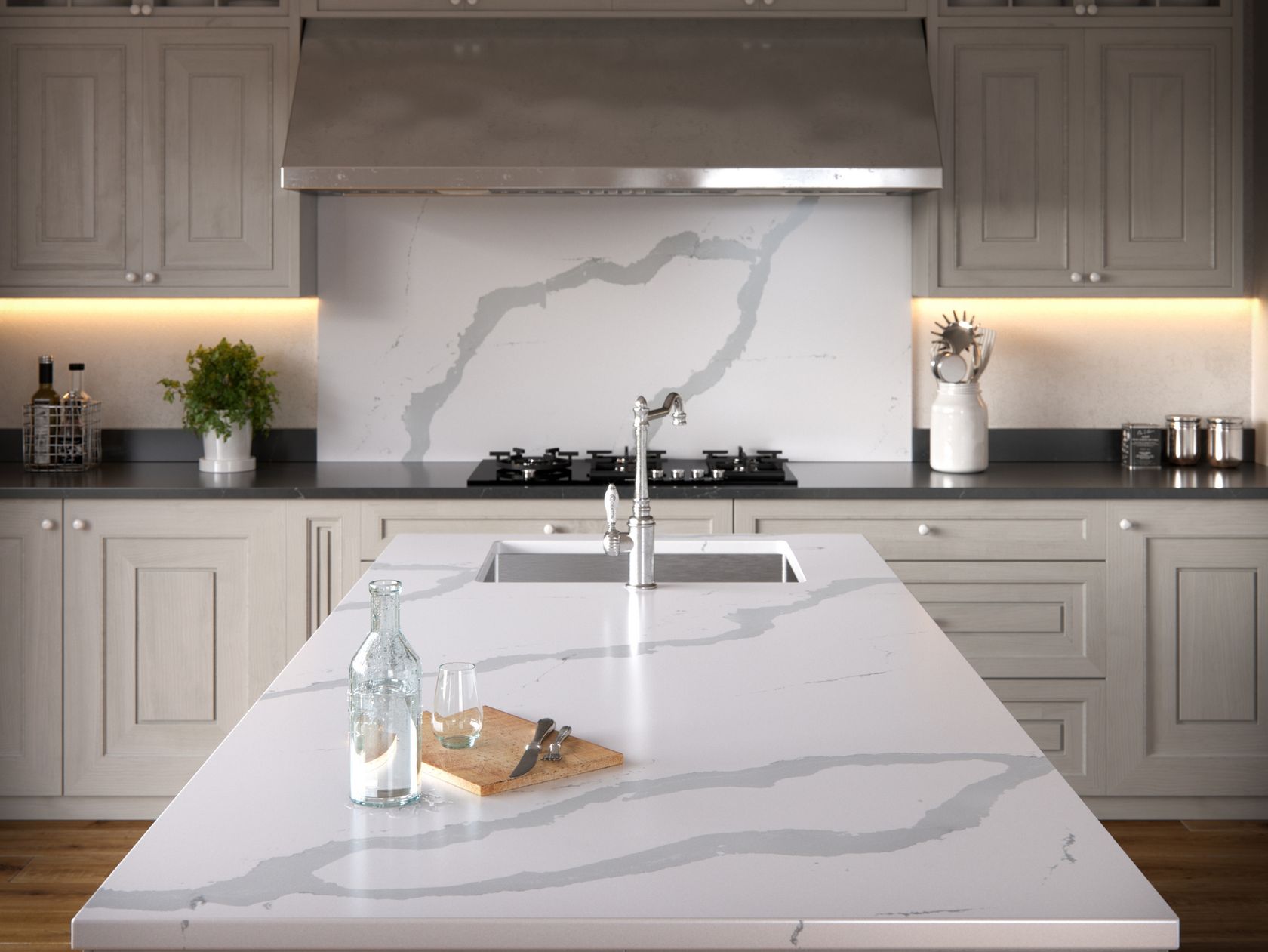 top cucina in quarzo bianco