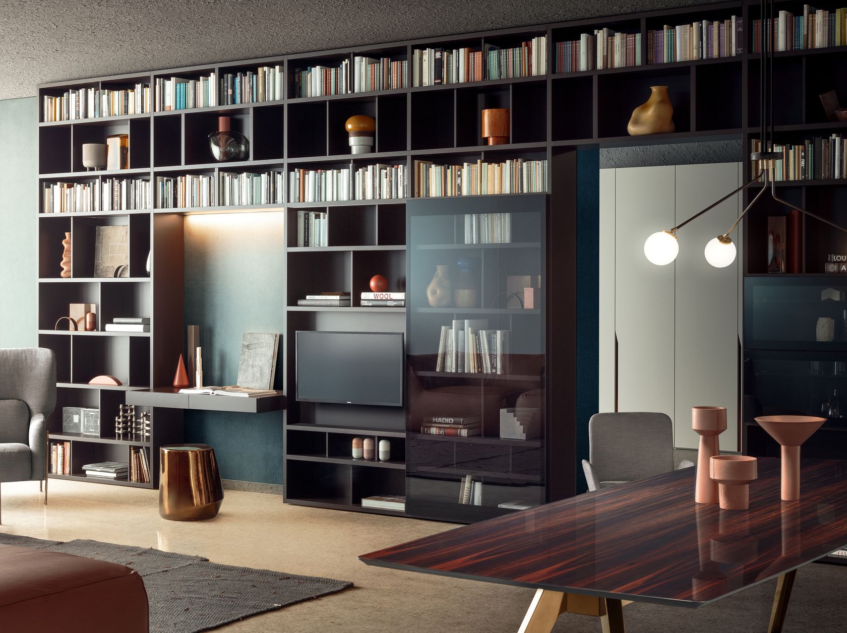 SPAZIOTECA Bookcase with secretary desk Bookcases Collection By PIANCA