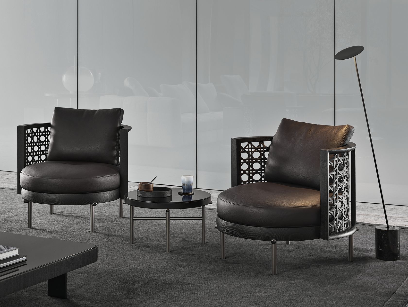 TORII NEST Leather armchair By Minotti design Nendo