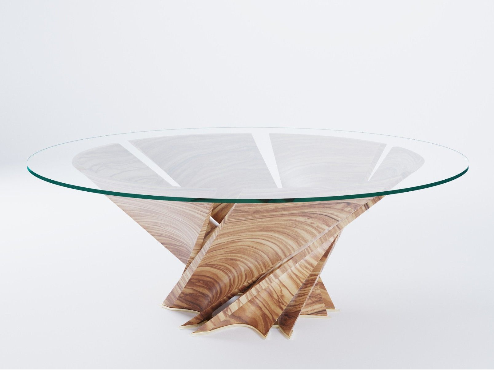 Round wood and glass table TORSION By Natuzzi design Mario Bellini