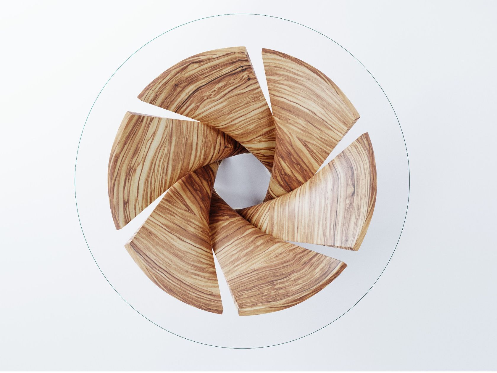 Round wood and glass table TORSION By Natuzzi design Mario Bellini