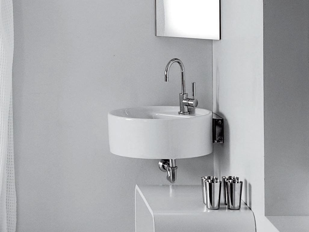 Lavabo Da Parete EMKE In Ceramica - Piccolo Lavabo Ad Angolo, Bianco, 30x25x12 Cm Per Bagno