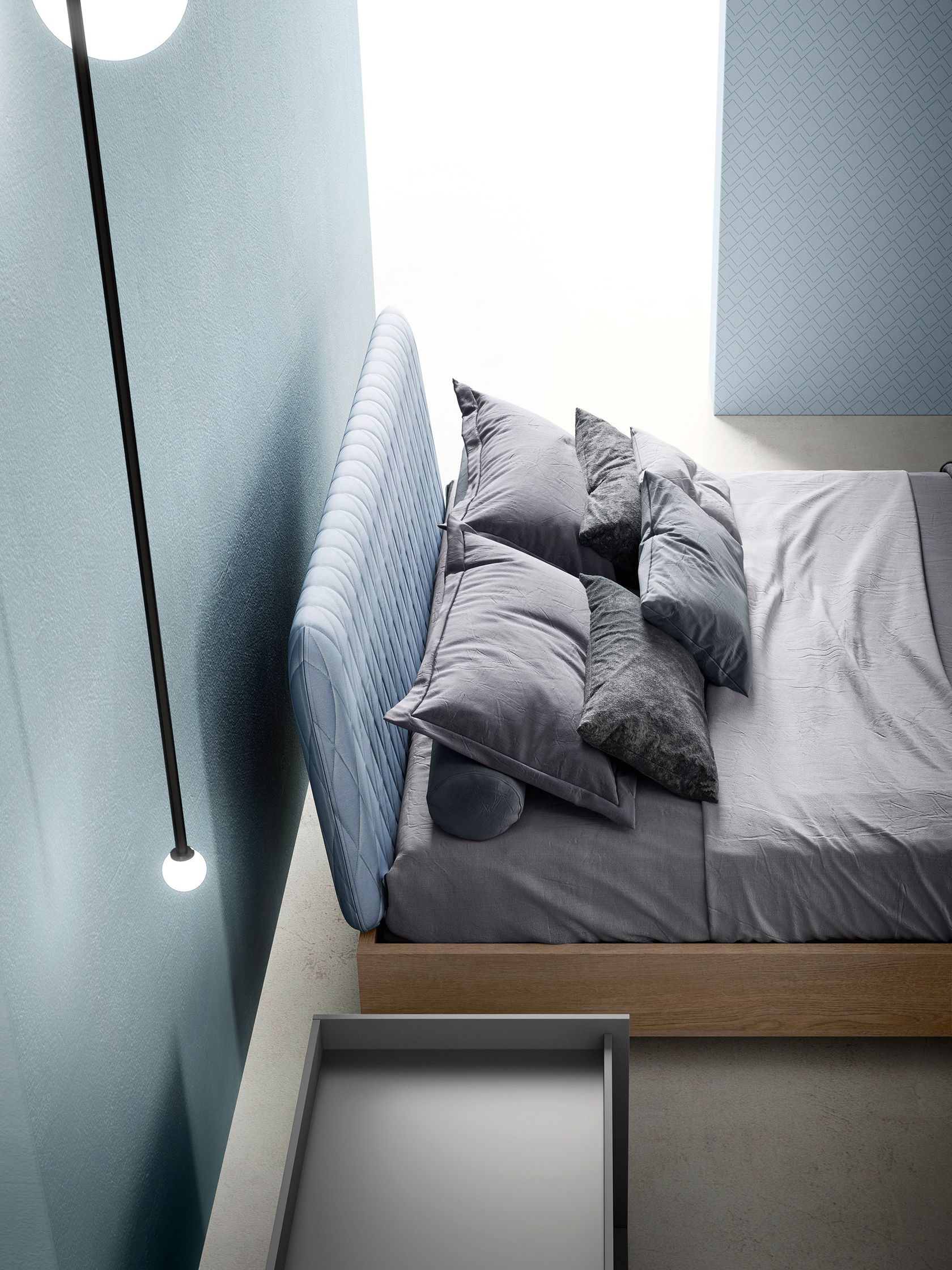 WING Double bed with upholstered headboard By Zalf design R&S Zalf