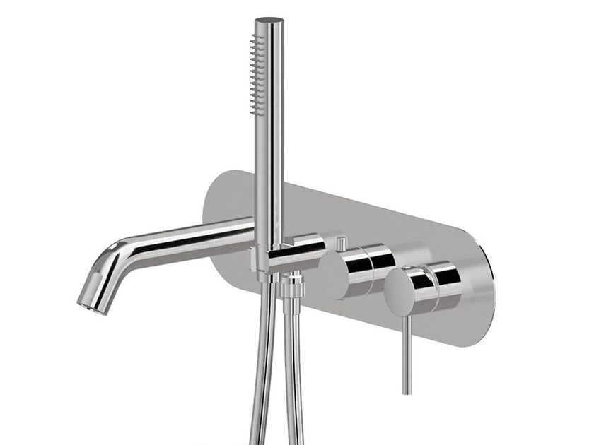 Rubinetto Per Vasca Con Doccetta A Mano - Miscelatore 3 Fori, Uscita Doppia, Tubo Estensibile 60-80 Cm