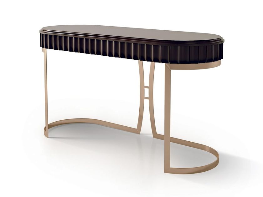7014 | Console table Oval wooden console table and metal base By ...