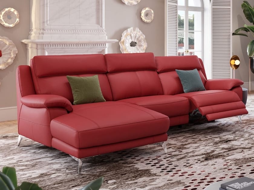 ALIANO Leather sofa with chaise longue By Sofanella