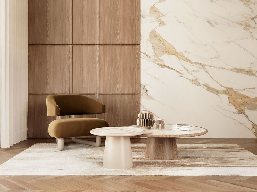 BOLTON II Round wooden and marblecoffee table By ANA ROQUE INTERIORS