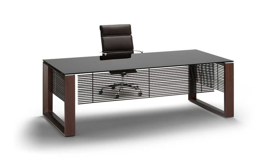 ARCHE Tempered glass office desk By Bralco design Gianantonio Perin, Topan