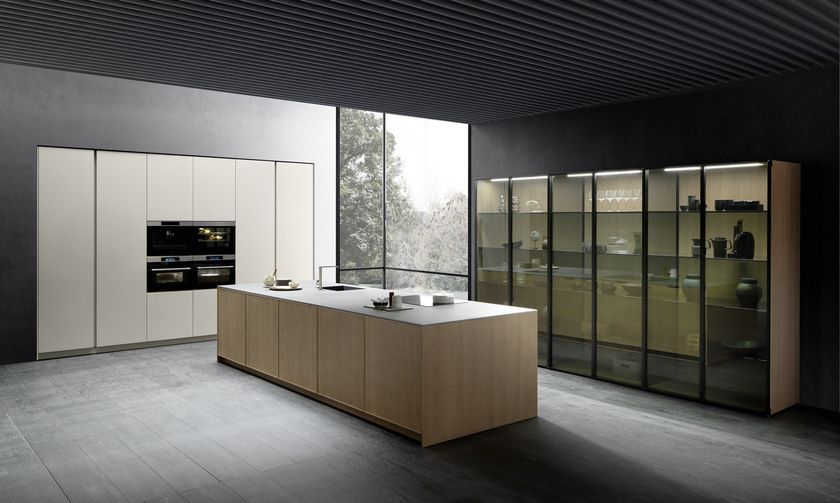 Wood and glass kitchen with island ARKÈ 01 By Pedini