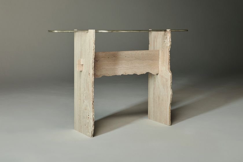 BARCO Travertine and glass console table By ARTE VENEZIANA