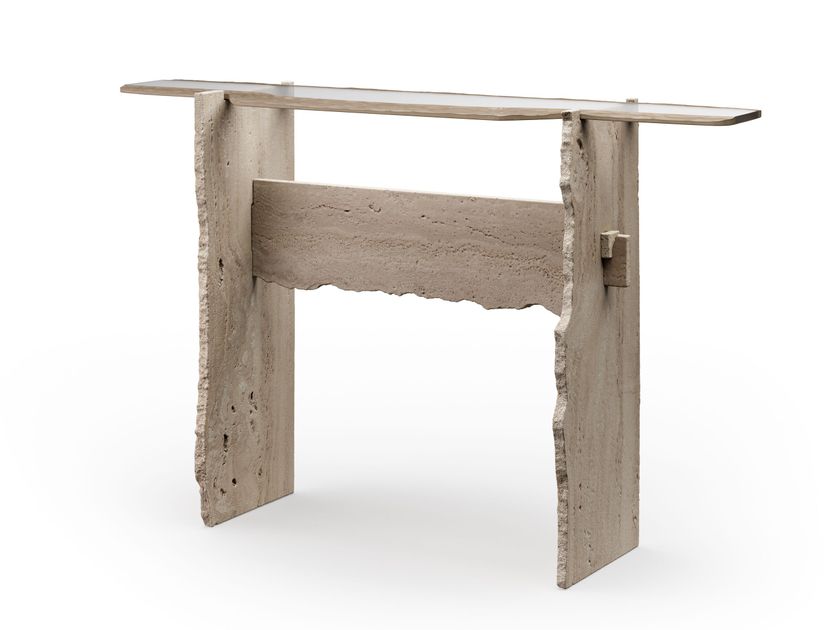 BARCO Travertine and glass console table By ARTE VENEZIANA