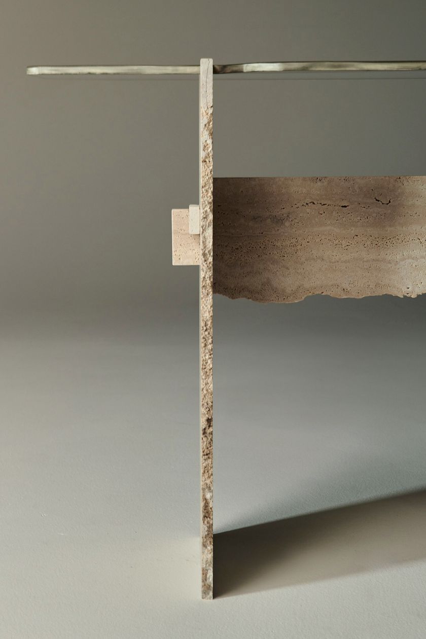 BARCO Travertine and glass console table By ARTE VENEZIANA
