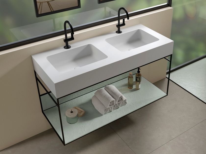 Doppio Lavabo 160 Cm In Ceramica Per Bagno Drop Olympia - copertina