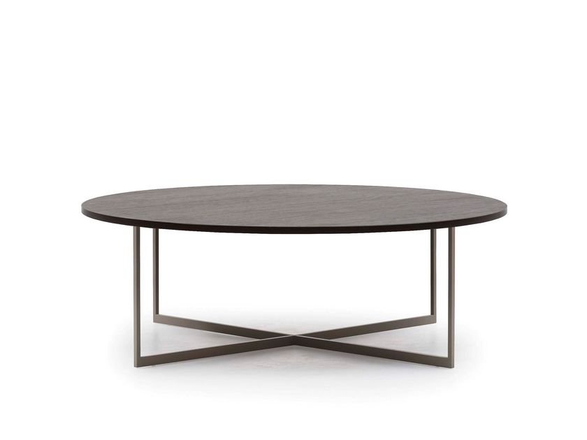 Tavolino da caffè moderno in vetro rotondo con telaio in ferro nero - L 80 x l 80 x A 35 cm marrone