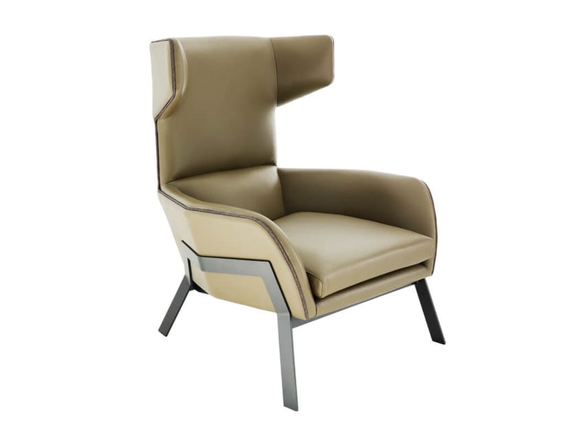 BREEZE Highback leather armchair By HC28 design Santiago Sevillano