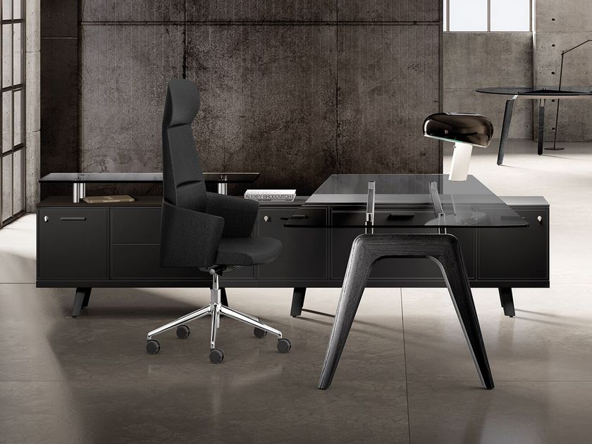 RAIL Rectangular glass office desk with shelves By Bralco | design ...