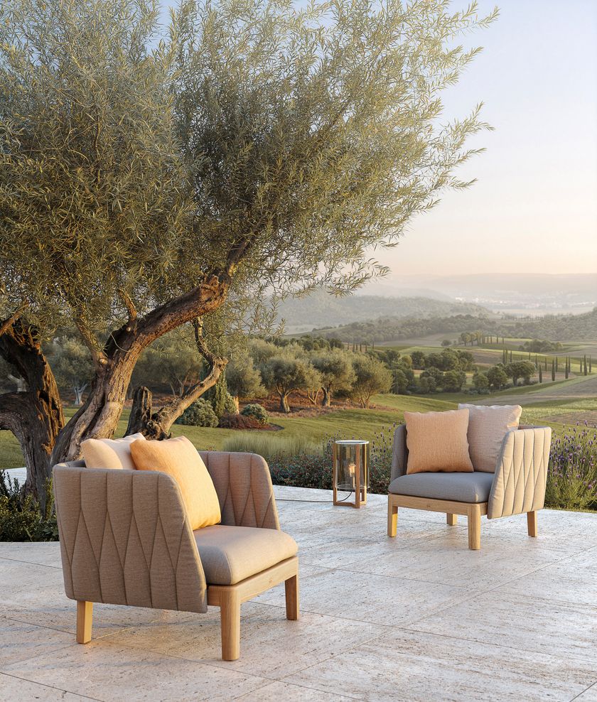 CALYPSO LOUNGE Garden fabric an teak easy chair with armrests By Royal