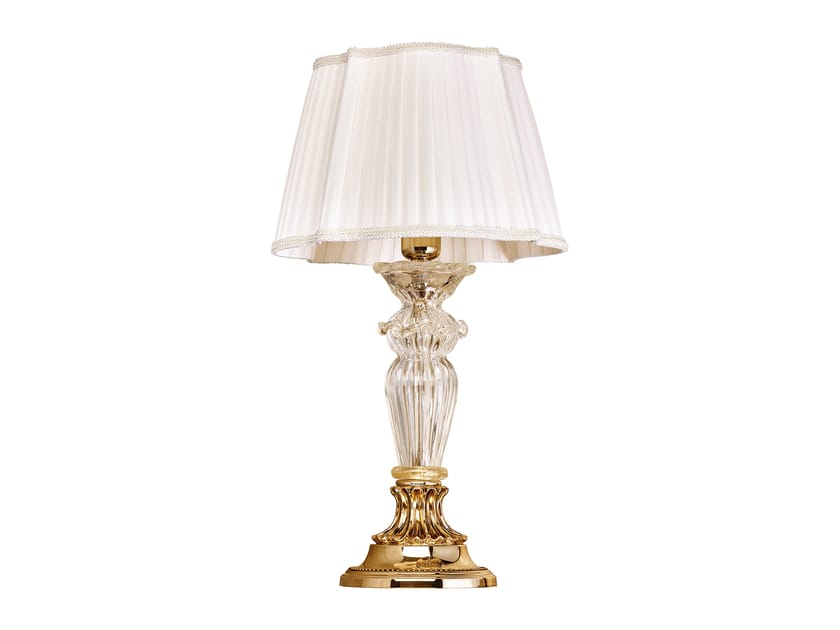 CHARLOTTE 4795/LP Shaded gold plated table lamp with glass and silk