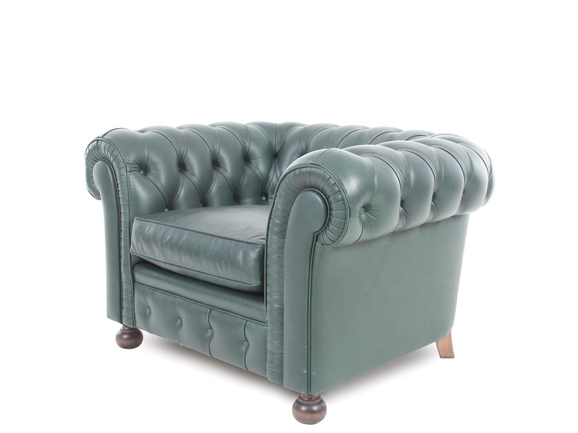 CHESTERFIELD CLASSIC ORIGINS Tufted leather armchair with armrests By