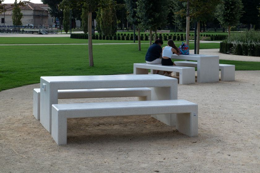 ANDROMEDA Rectangular concrete table for public areas By Calzolari